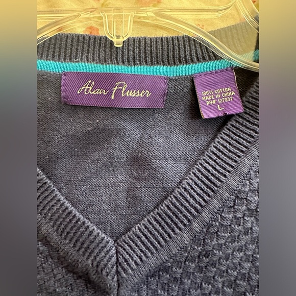 Alan flusser blue large vneck sweater vest 100% Cotton - Picture 3 of 7